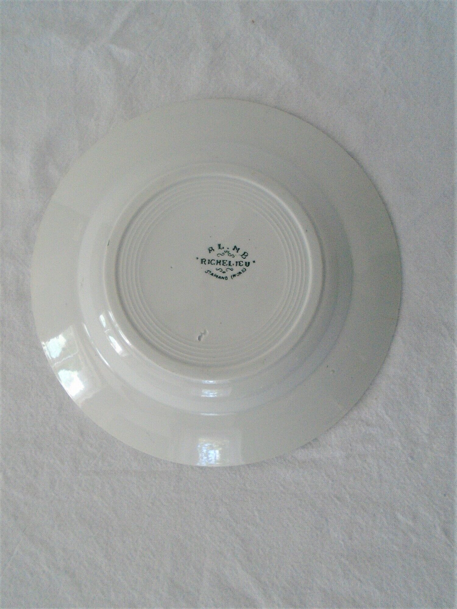 Plate saint amand green décor richelieu flower al . mb faience france