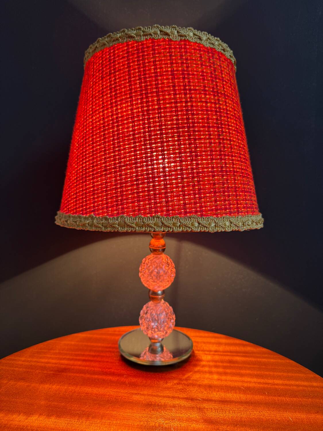 Small glass, mirror, and brass lamp from the 1960s.