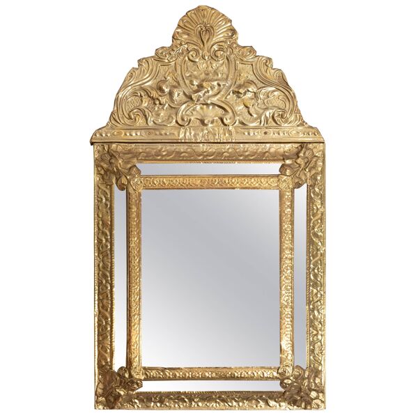 Miroir vintage de taille moyenne avec cadre décoratif en métal doré et bleu, Italie, années 1960