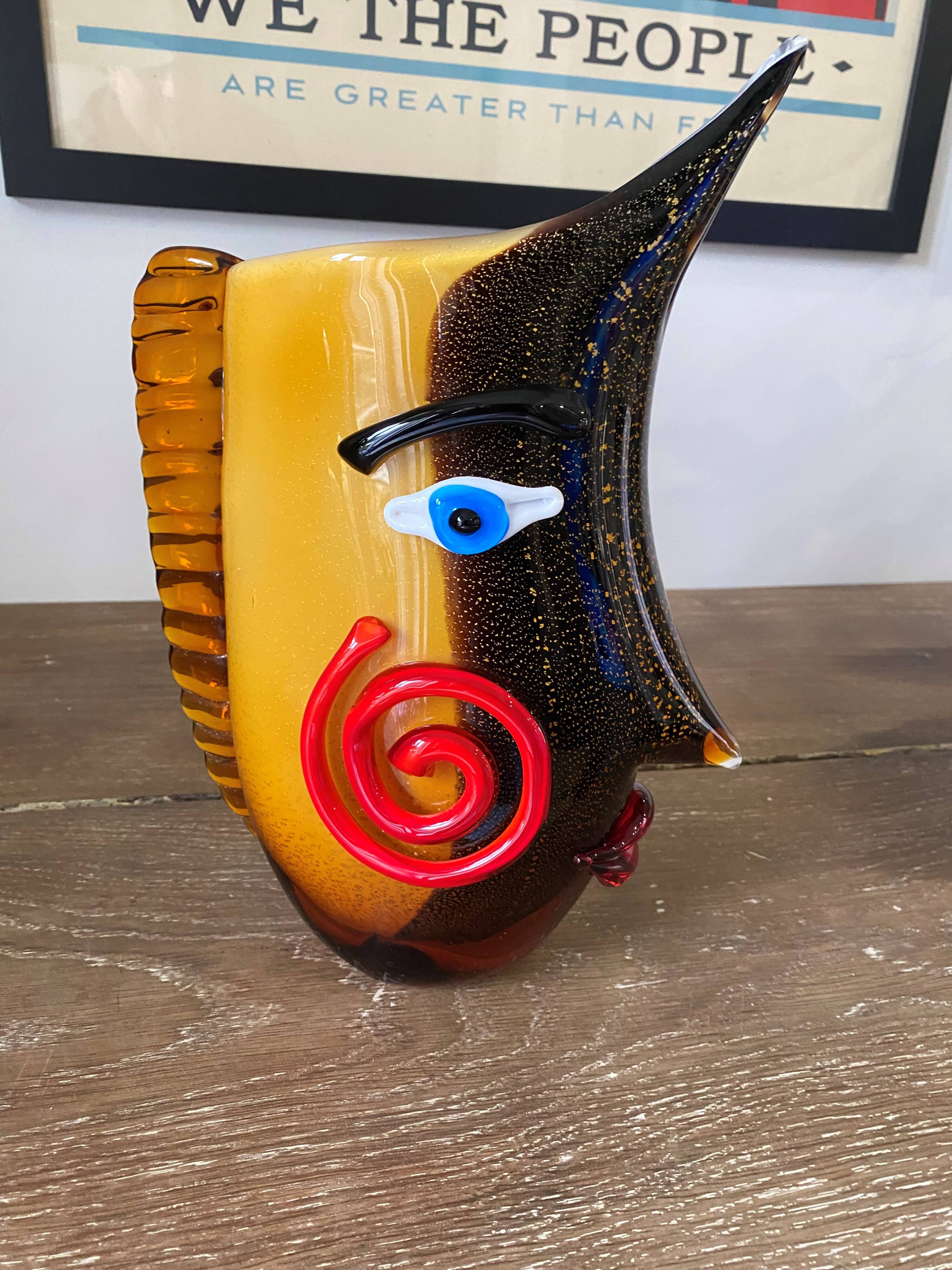 Fish head vase in Murano glass from the 1980s.