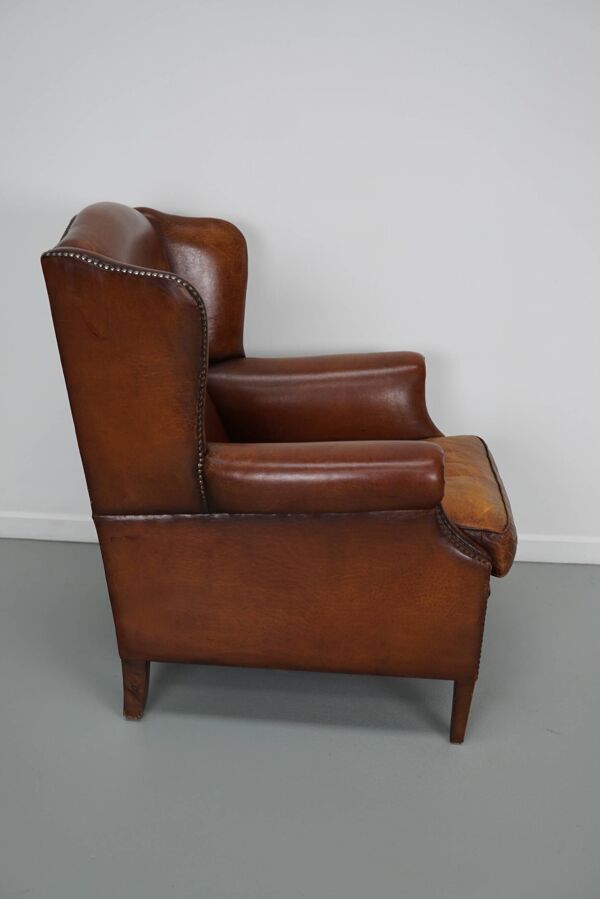 Fauteuil Club Vintage en Cuir Couleur Cognac, Pays-Bas