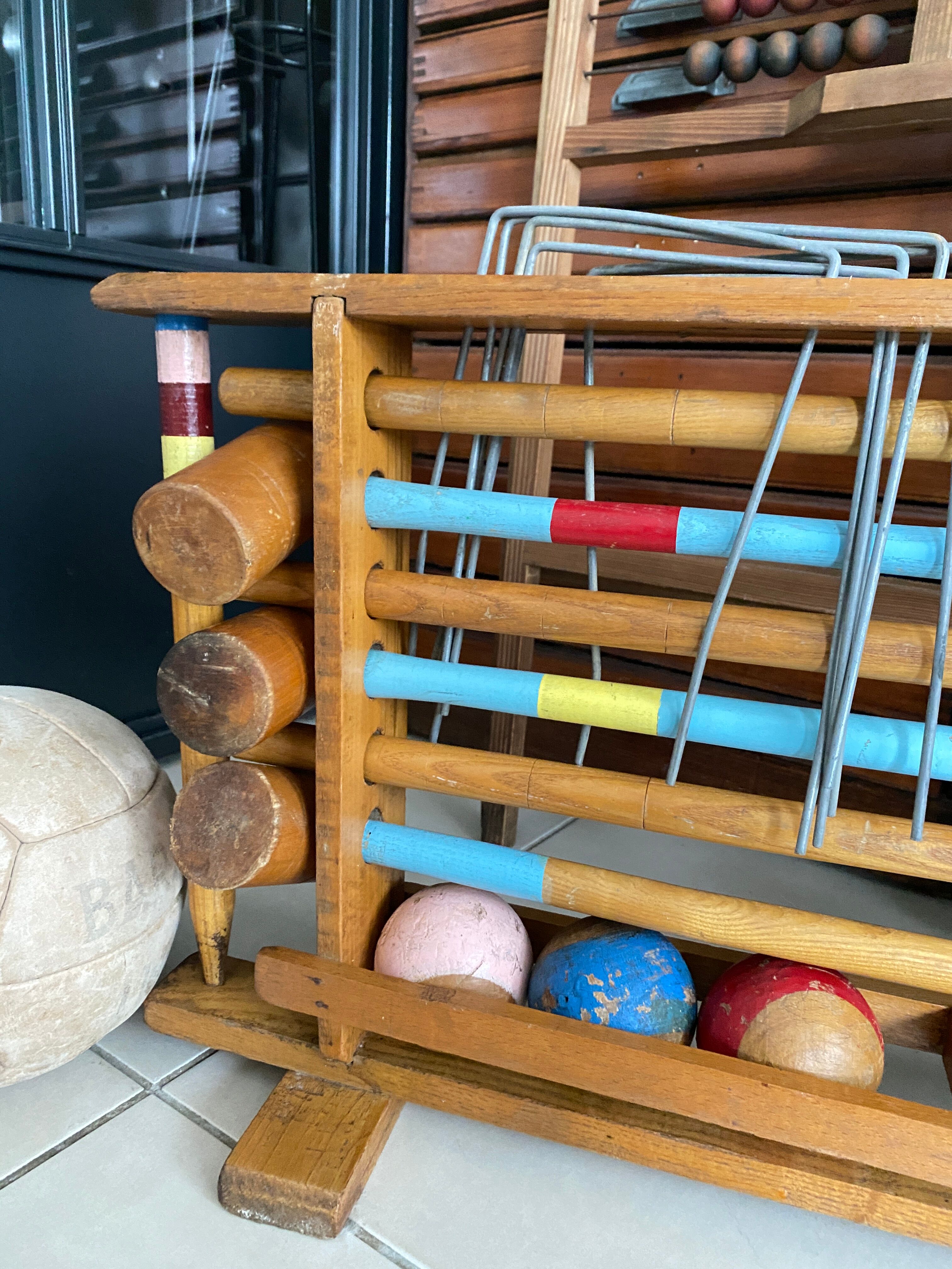 Old wooden croquet game