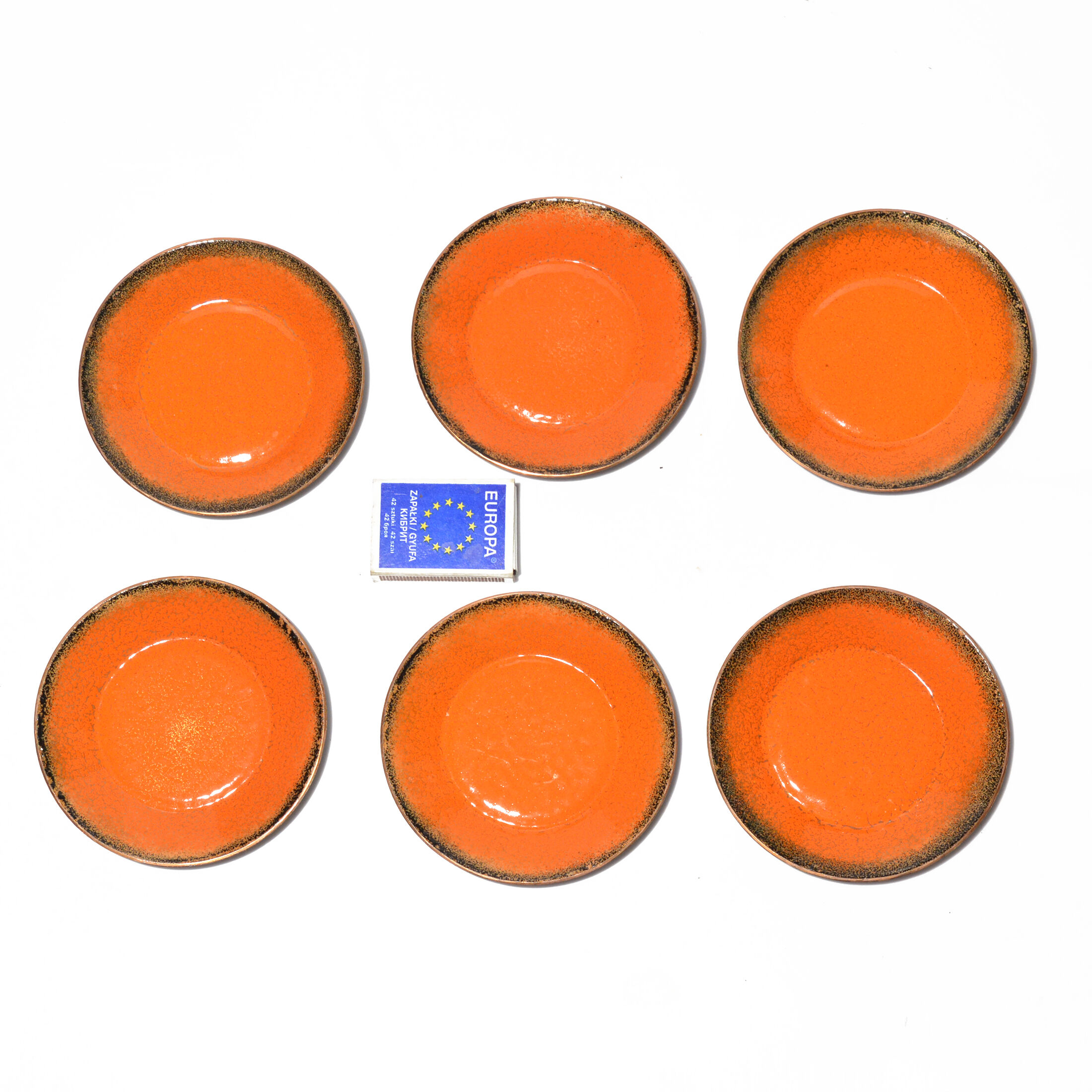 Set of six enameled copper plates, germany, 1960s