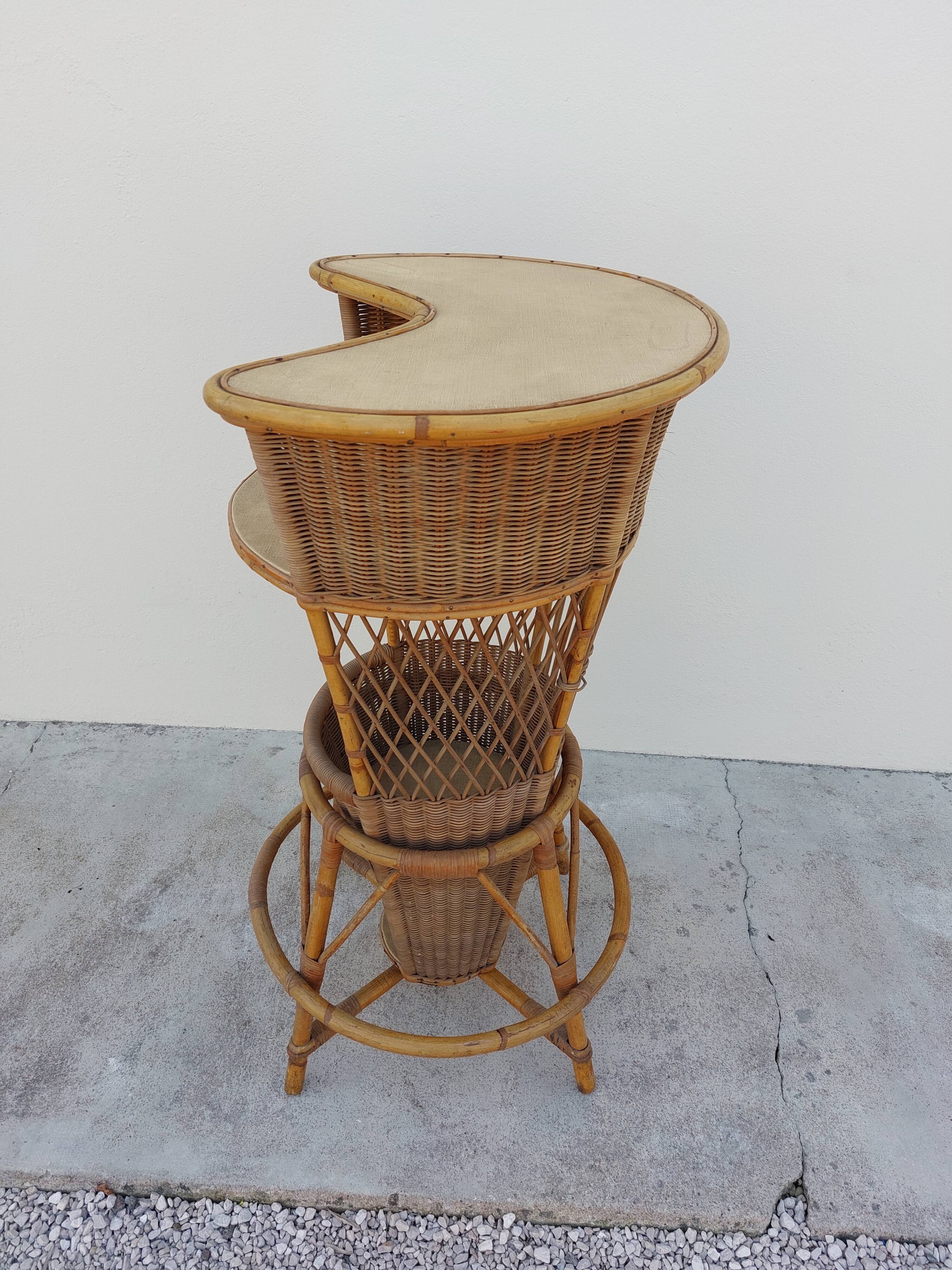 1950 vintage rattan cocktail bar