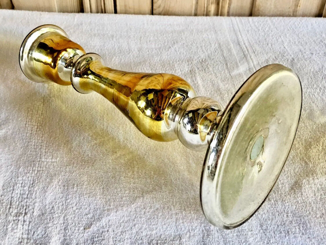 Old candle holder XIX gilded mercurized eglomised glass