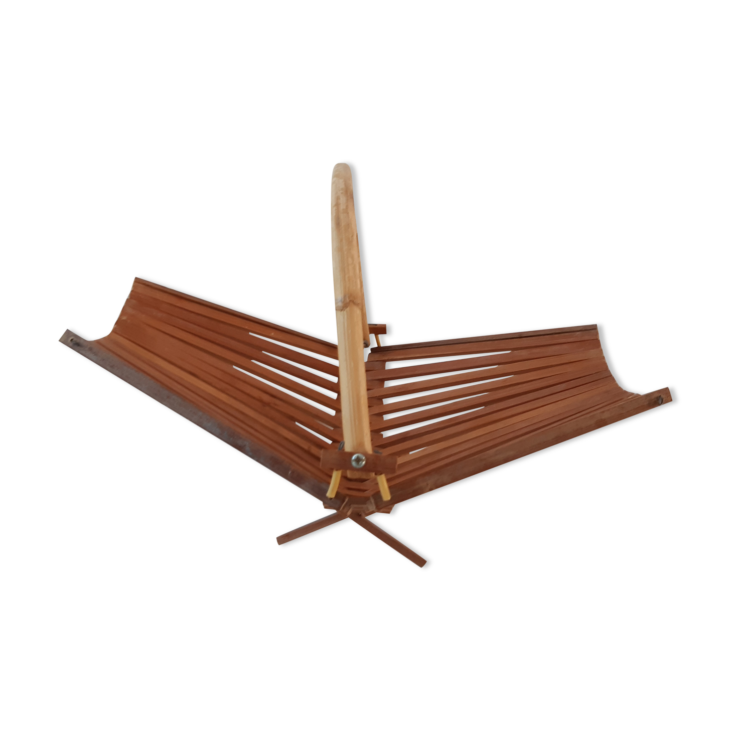 Folding fruit basket pan in bamboo and wood 70s