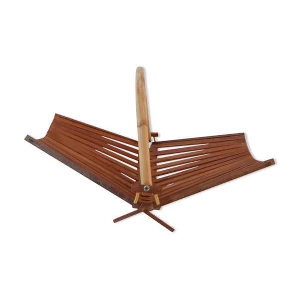 Panière corbeille à fruits pliante en bambou et bois années 70