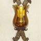 Pair of Hand Forged Wrought Iron Medieval Style Wall Lights with Amber Shades 42