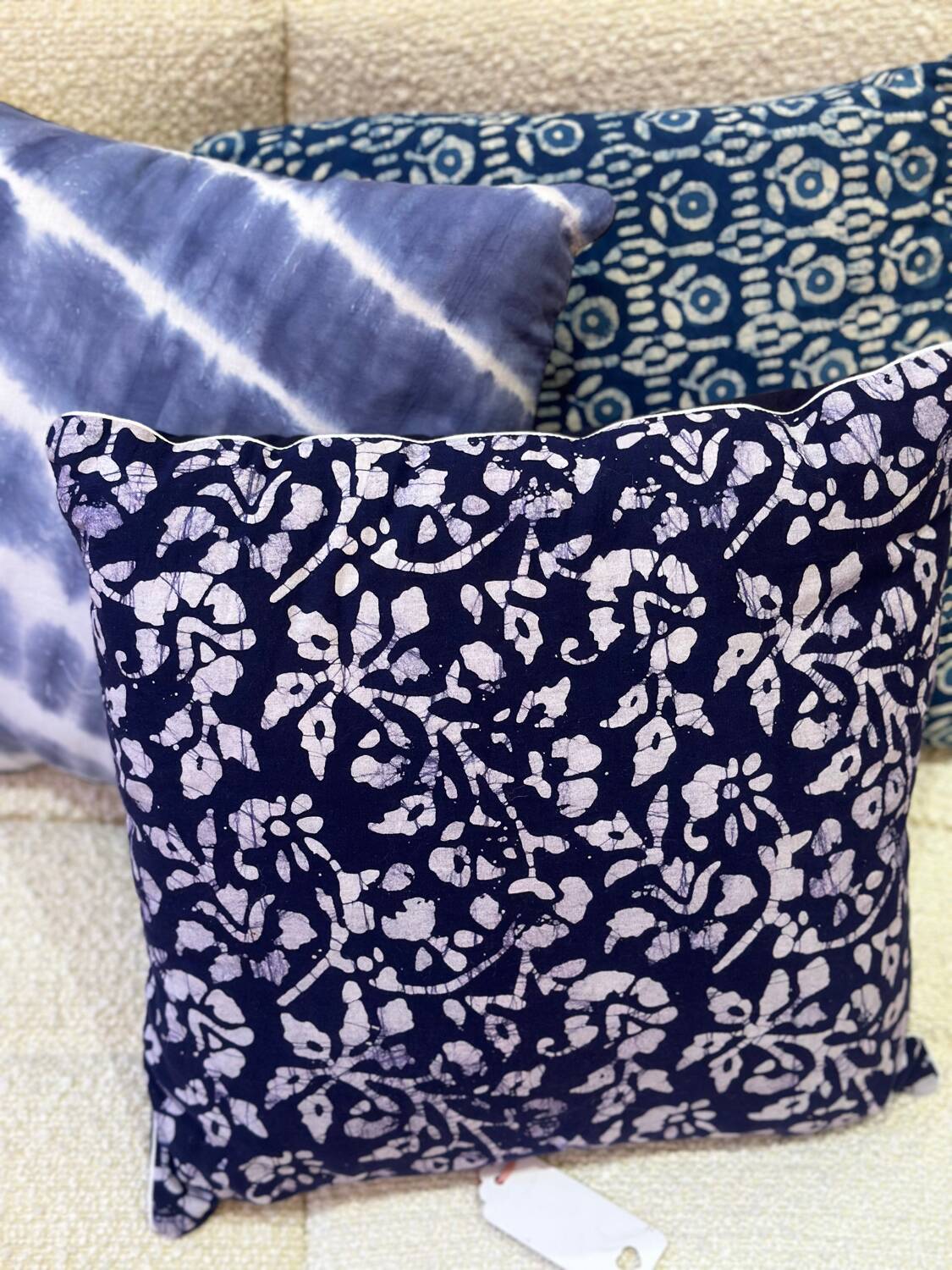 Indian blockprint flower pattern cushion cover colorful cotton royal blue indigo washed