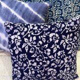 Housse de coussin blockprint indien en coton bleu indigo