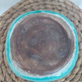 Art deco bowl signed Keramos in turquoise cracked ceramic