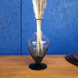 Vase vintage en verre, détails noirs en relief