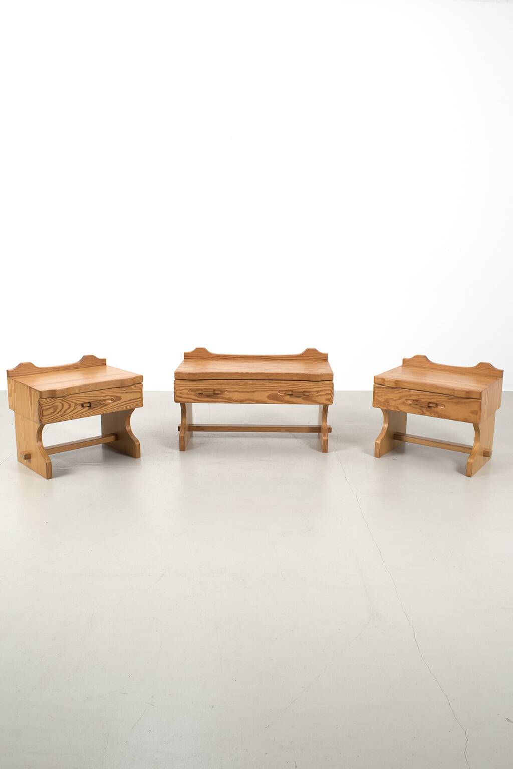 Set of 3 Brutalist cabinets in pine wood