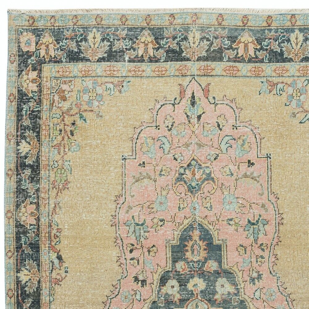 Vintage Handmade Turkish Area Rug with Medallion Design