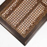 Tabouret ancien français en bois avec plateau en rotin, vers 1880