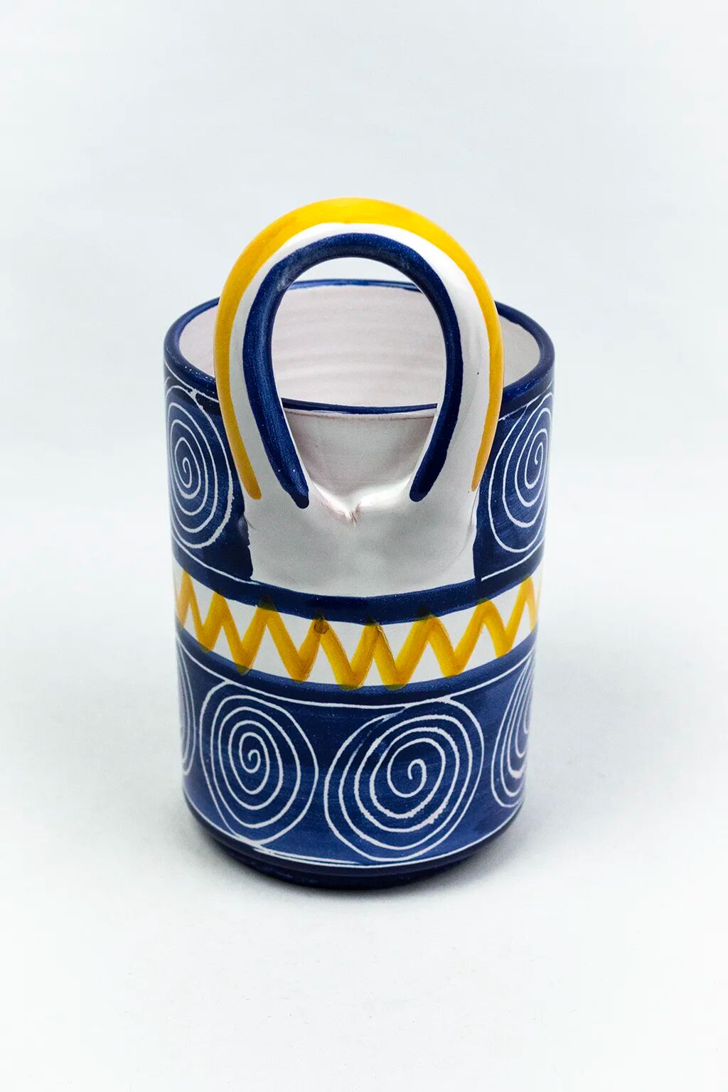 Robert Picault – Enamelled earthenware utensil holder in blue and yellow – Vallauris