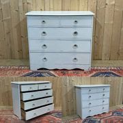 English chest of drawers painted in fir with glass knobs, 19th century