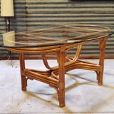Dining table in rattan and glass 1960