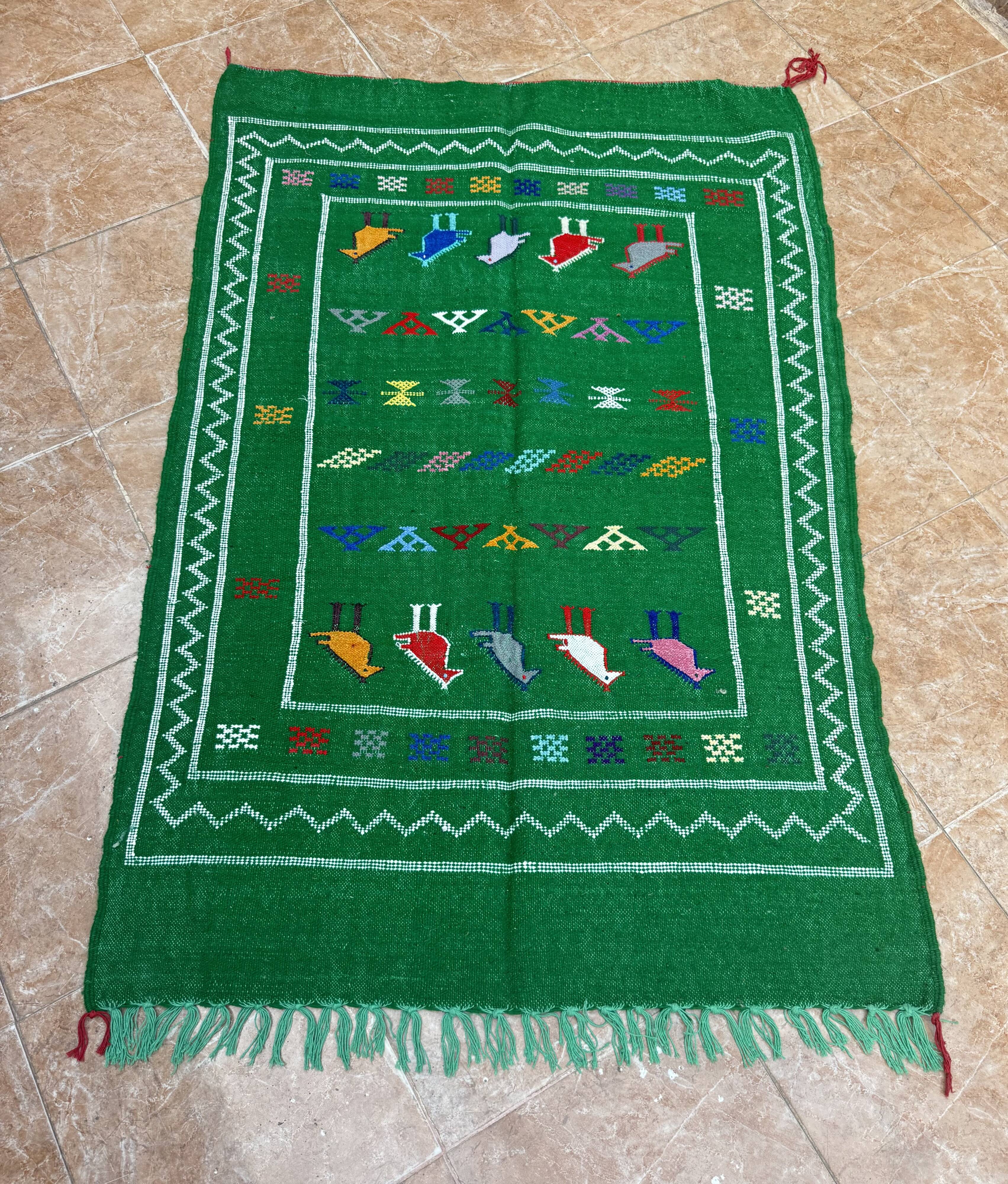 Handwoven Berber Kilim rug: Small Moroccan tribal accent rug