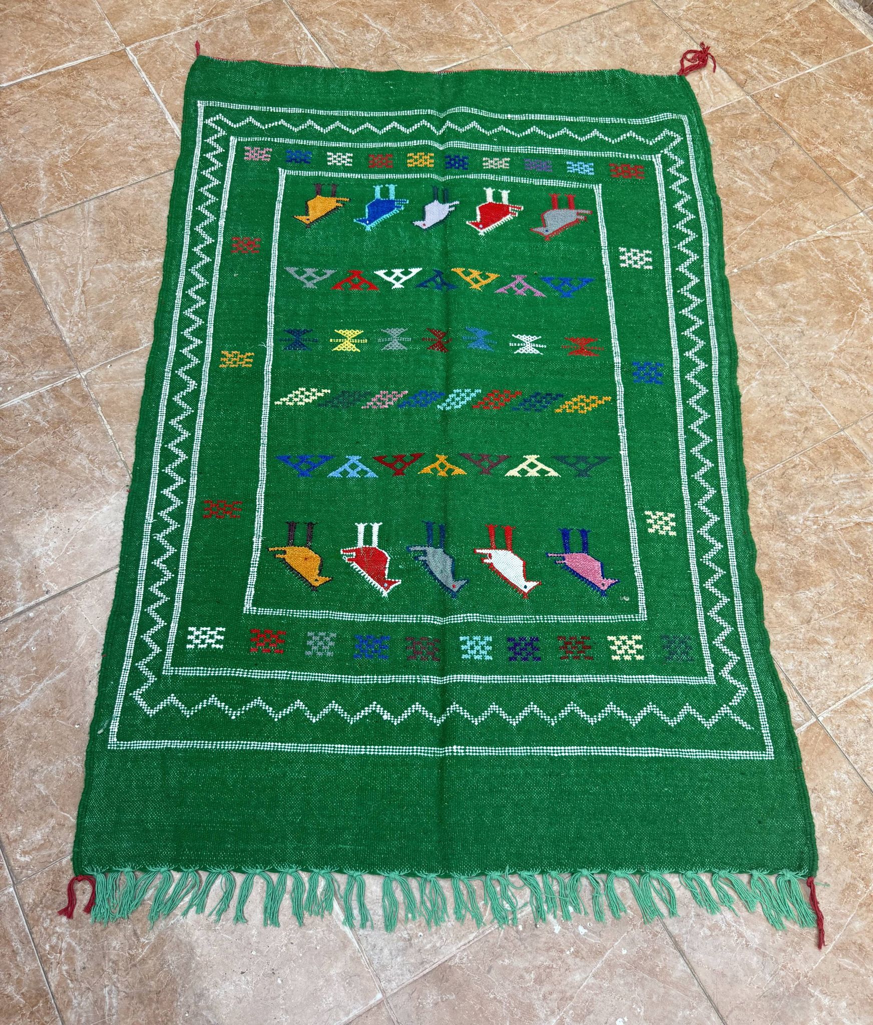 Handwoven Berber Kilim rug: Small Moroccan tribal accent rug