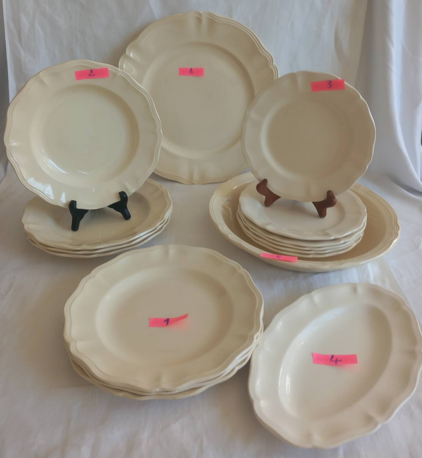 Old Sarreguemines Ivory Carved Service