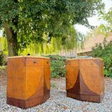 Pair of art deco period veneer wood bedside tables
