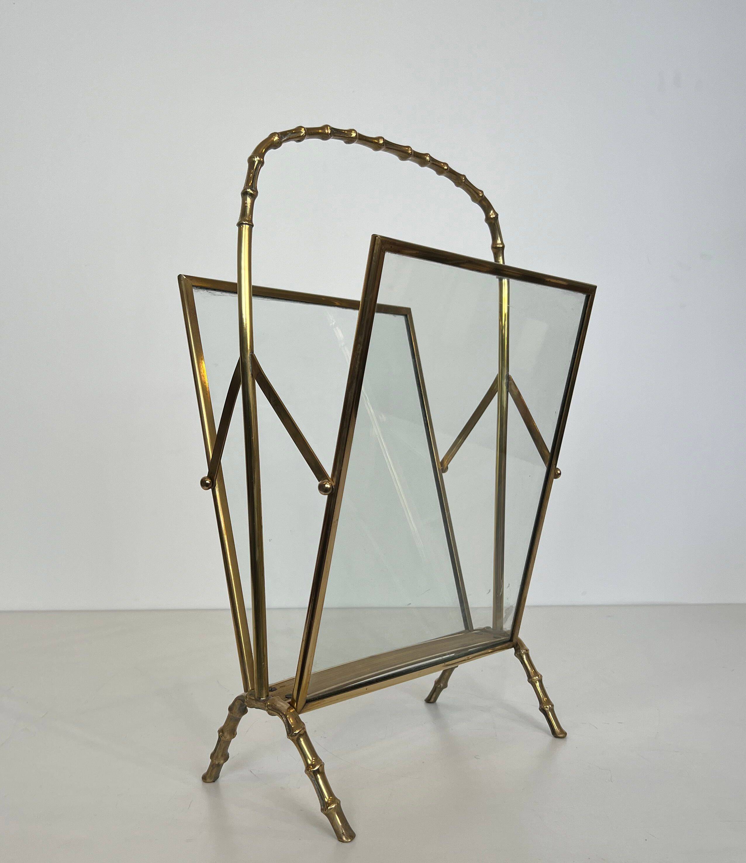 Bronze and brass faux-bamboo magazine rack by the Baguès house.