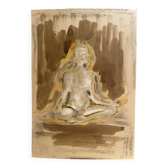 Signed painting, mixed media, female portrait "Zen"