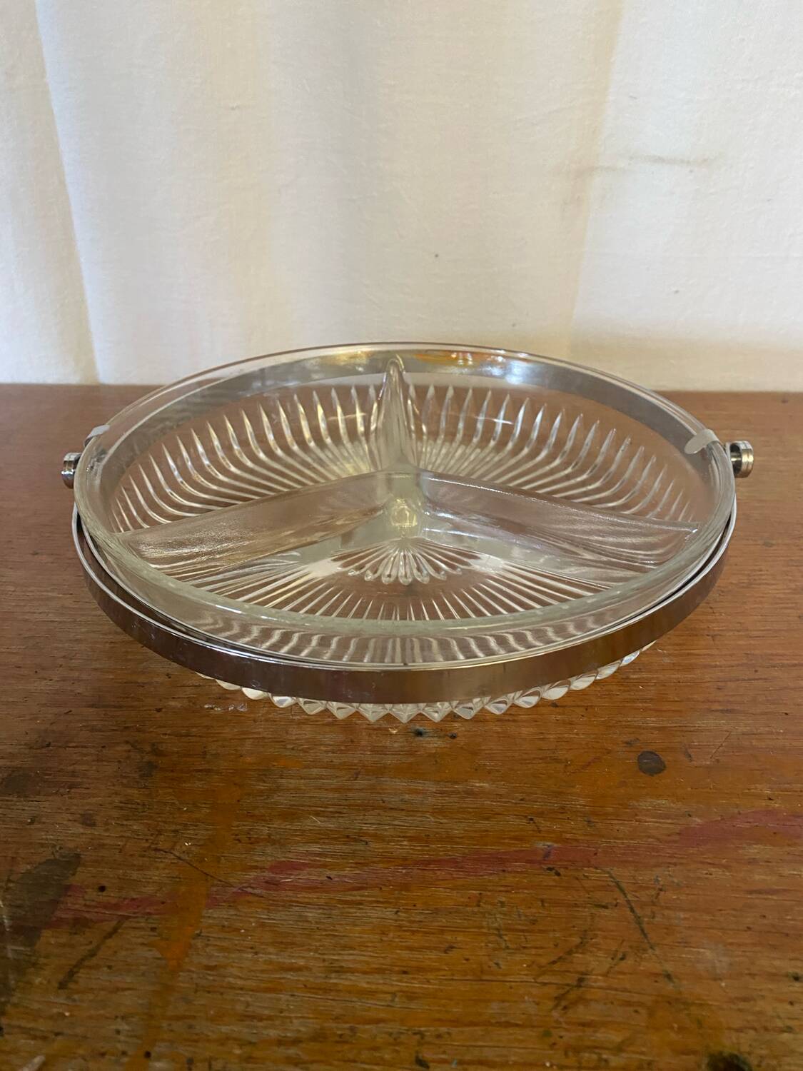 Vintage Molded Glass Aperitif Serving Tray + Chrome Metal Handle VMC Reims Vinta