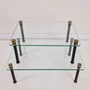 French Modernist Glass and Brass Display Tables with 'P. Andrieux', 1930's