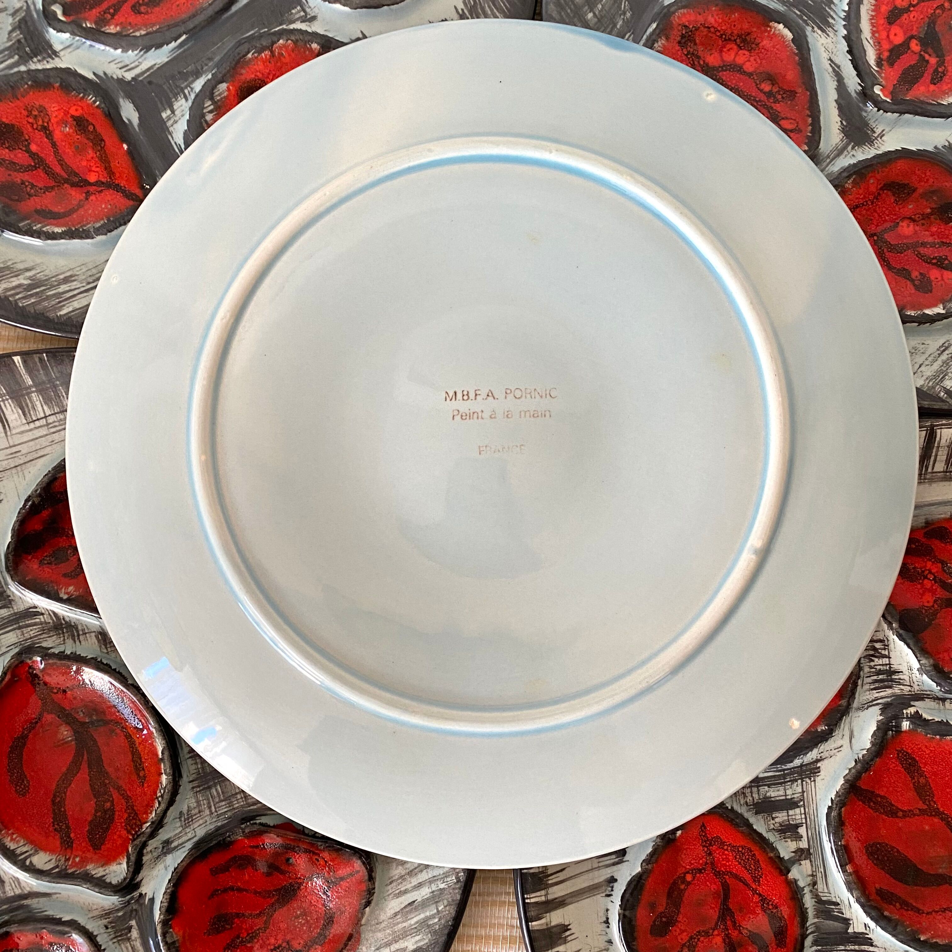 Vintage MBFA Pornic oyster barbotine plates from the 60s