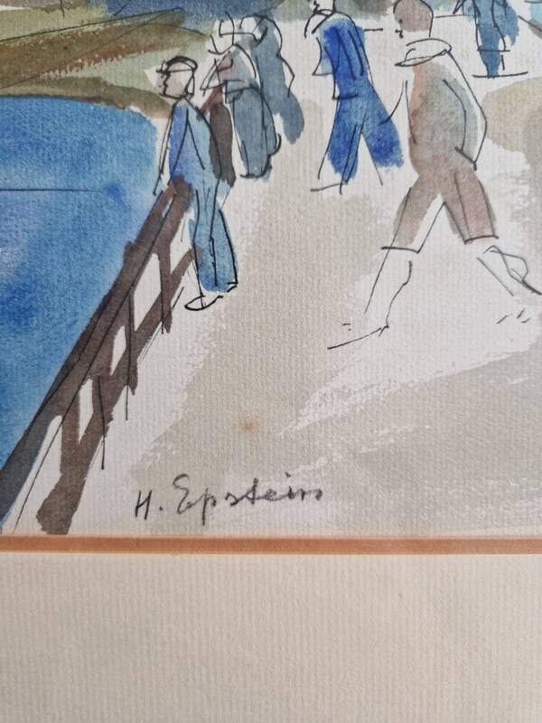 Henri Epstein (1891-1944) - Aquarelle sur papier - Port animé - Signée