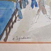 Henri Epstein (1891-1944) - Watercolour on paper - Busy port - Signed