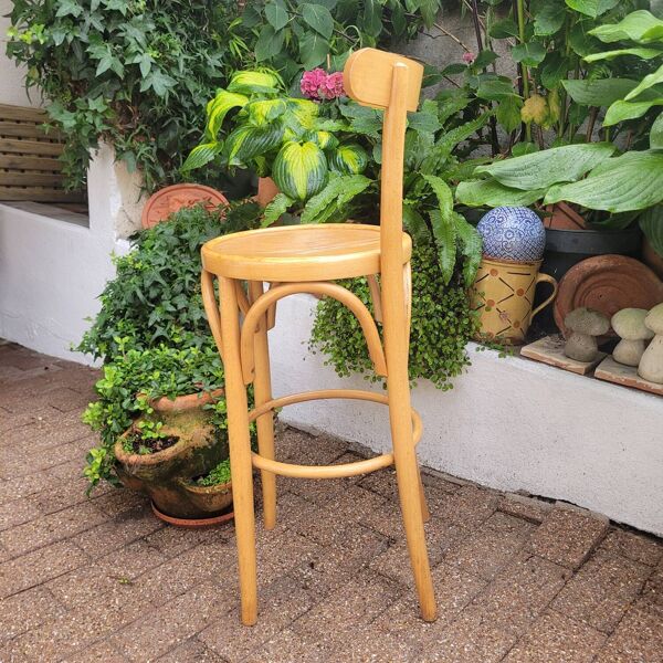 Chaise haute bistrot vintage en bois courbé