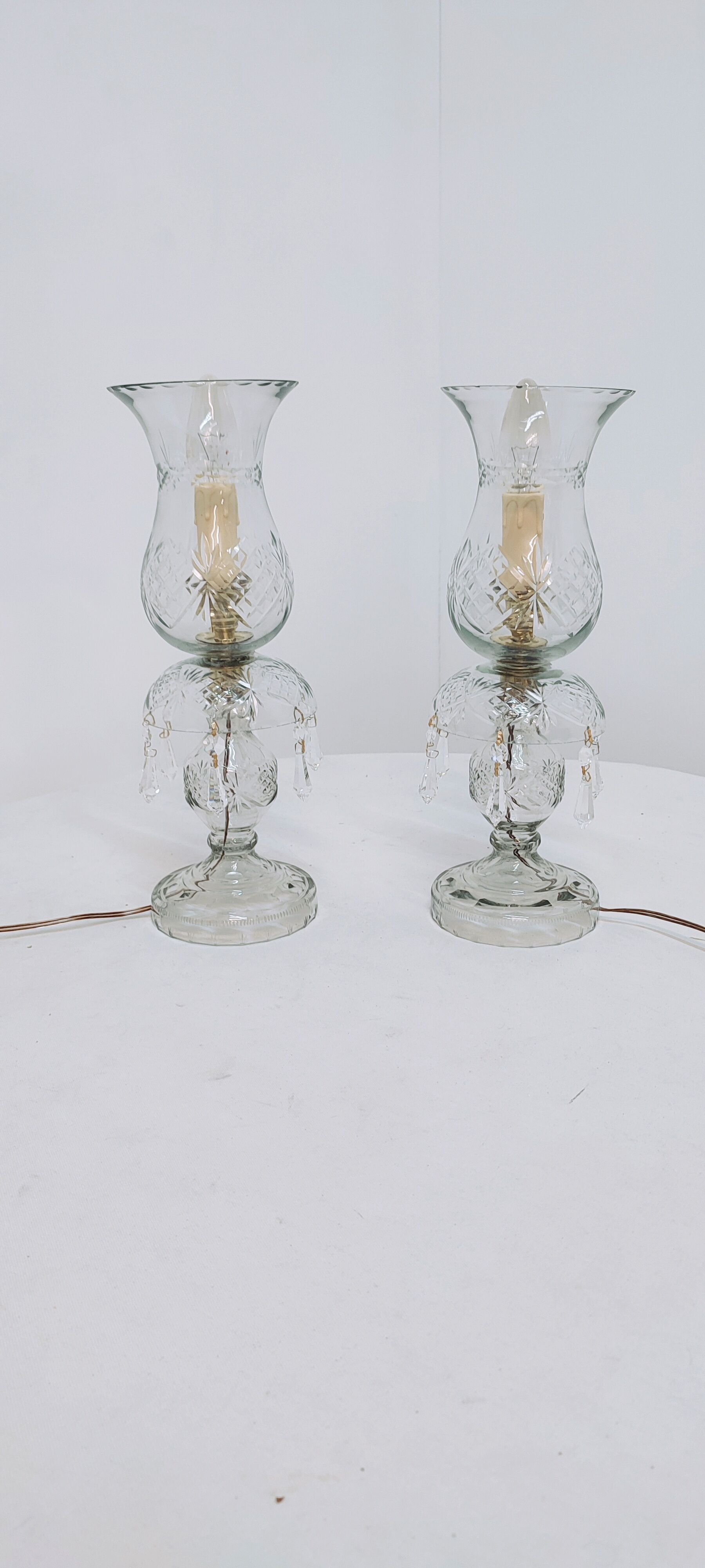 Pair of cut glass table lamps, France, 1950s