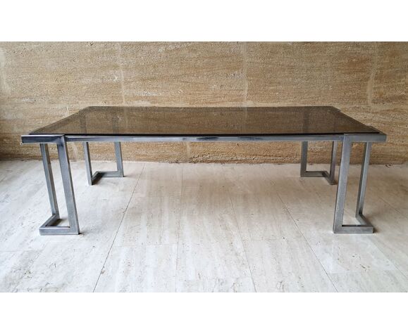 Vintage coffee table 1970 glass and chrome