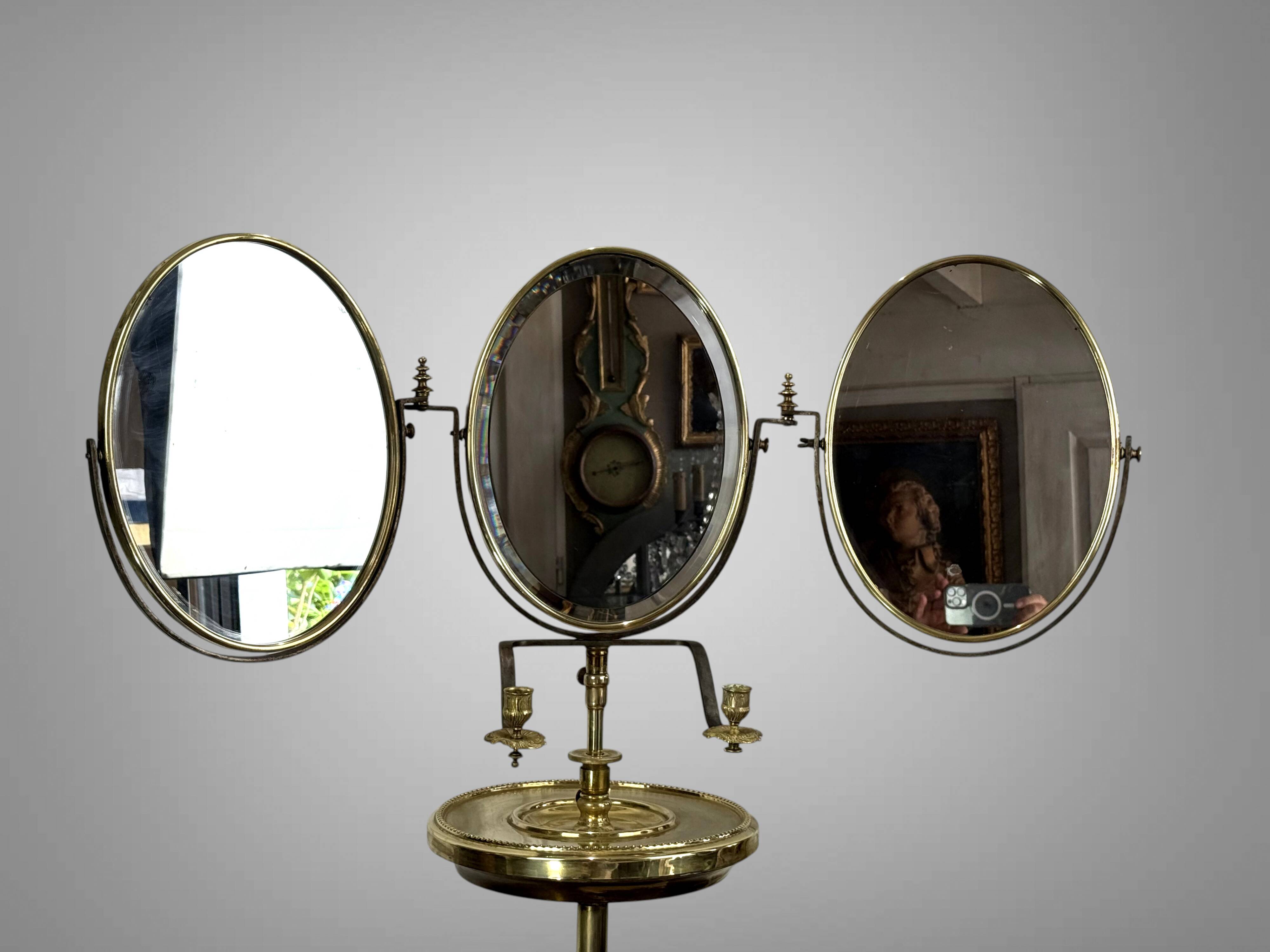 Miroir triptyque de barbier en laiton epoque napoleon iii réglable en haute