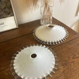 Vintage-Lot de 2 abats jours en opaline-effet plissé-blanc et transparent