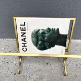 50s brass magazine rack, vintage design magazine rack