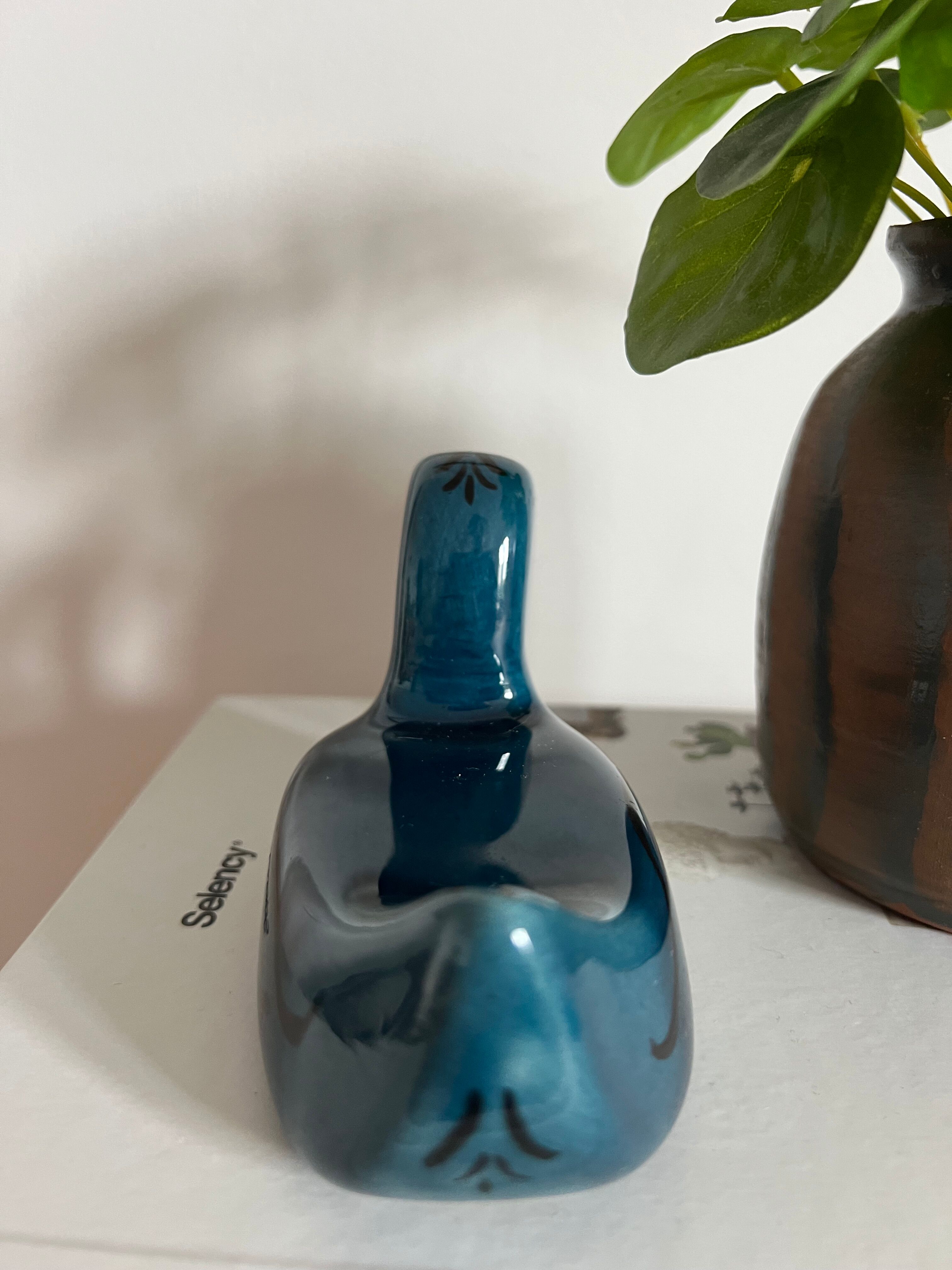 Decorative ceramic duck painted and signed, vintage