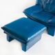 Vintage blue leather armchair and pouf by Nicoletti Salotti - Italy 80s