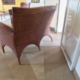 Two-seater banquette in woven rattan, wood and bamboo, 1980s.