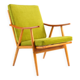 Green vintage armchair, Cal velvet fabric, solid wood 60s / 70s