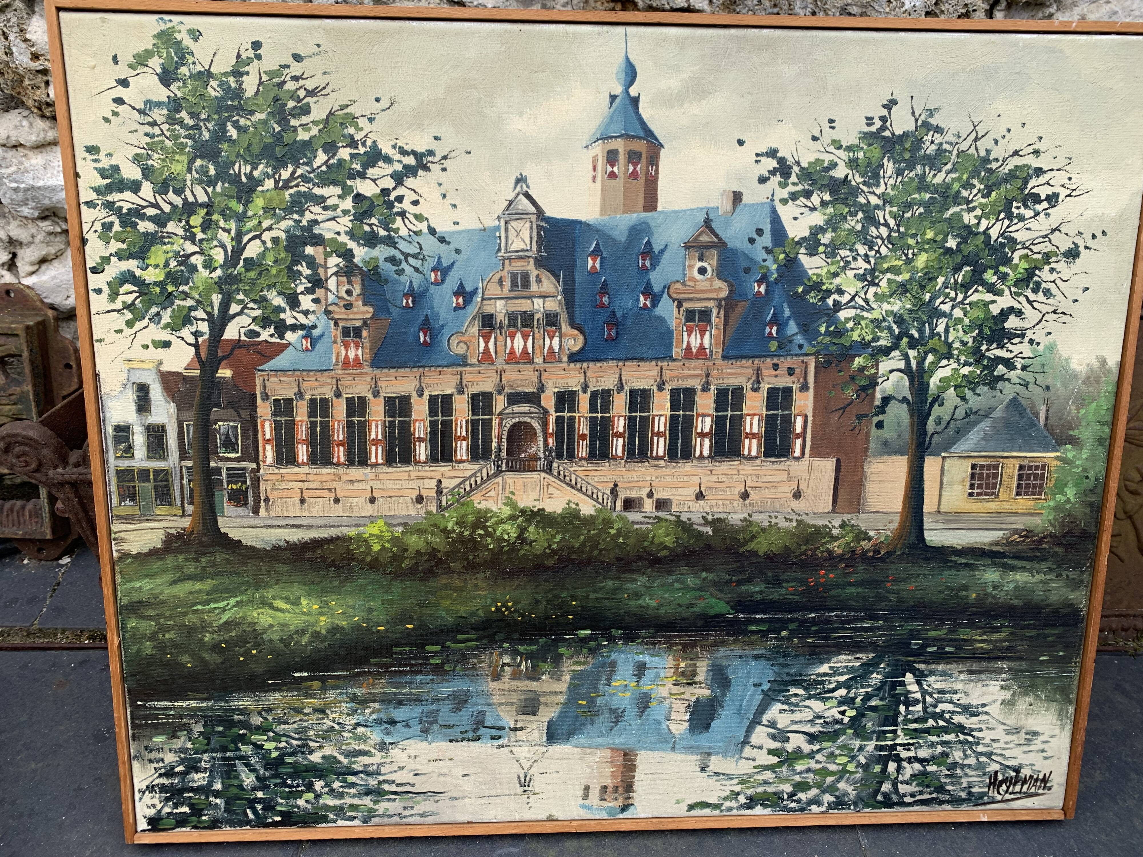 Painting monument architecture netherlands signed by Willem Heytman vintage