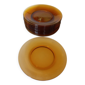 12 assiettes plates Vereco - ambre