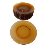 12 assiettes plates Vereco ambre