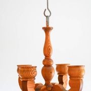 Rustic wooden pendant chandelier candleholder from Smålandsslöjd, Sweden, 1975