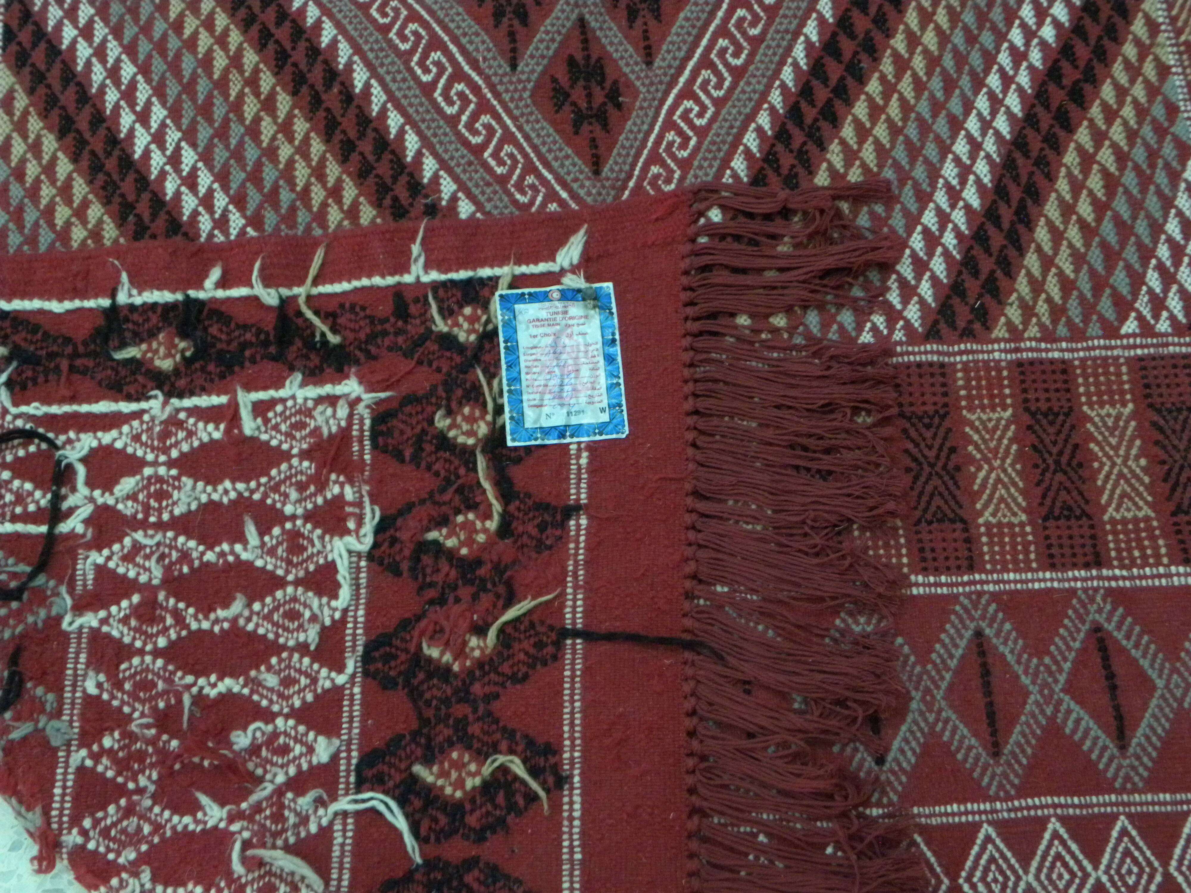 Hand-knotted Red Tunisian Ethnic Berber Wool Rug Margoum