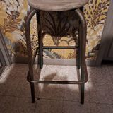 High metal stool and wooden seat Labo style dating from the 1940s industrial style