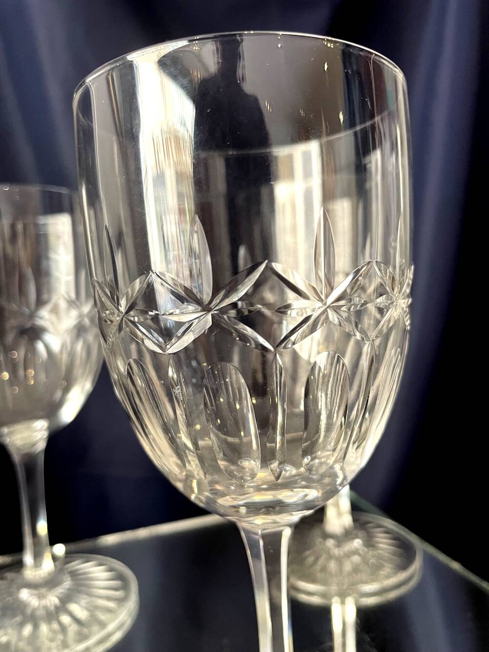 Set of 3 cut crystal water or wine glasses